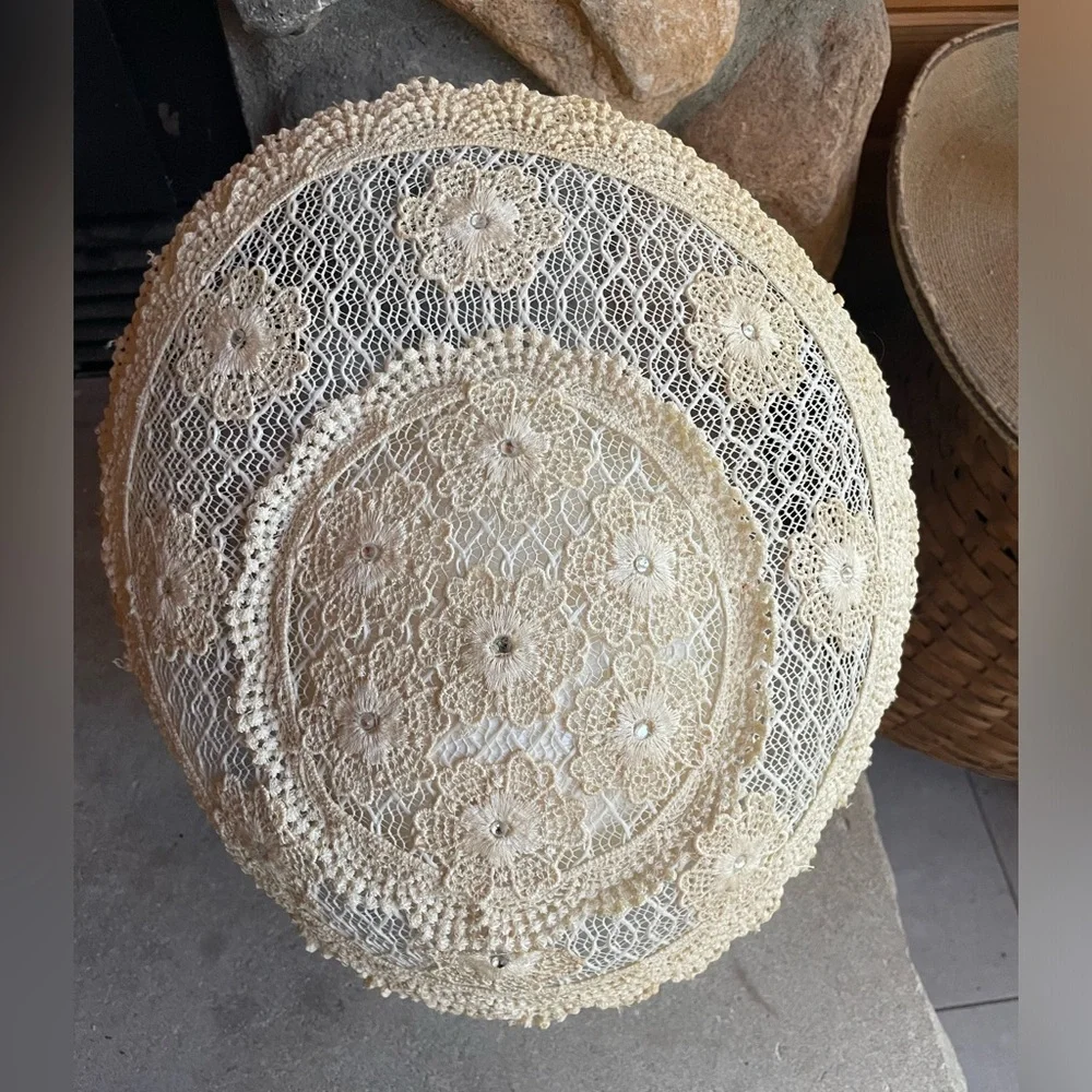 1940s Ornate Rhinestone‎ Straw Pompadour Hat - Picture 4 of 5